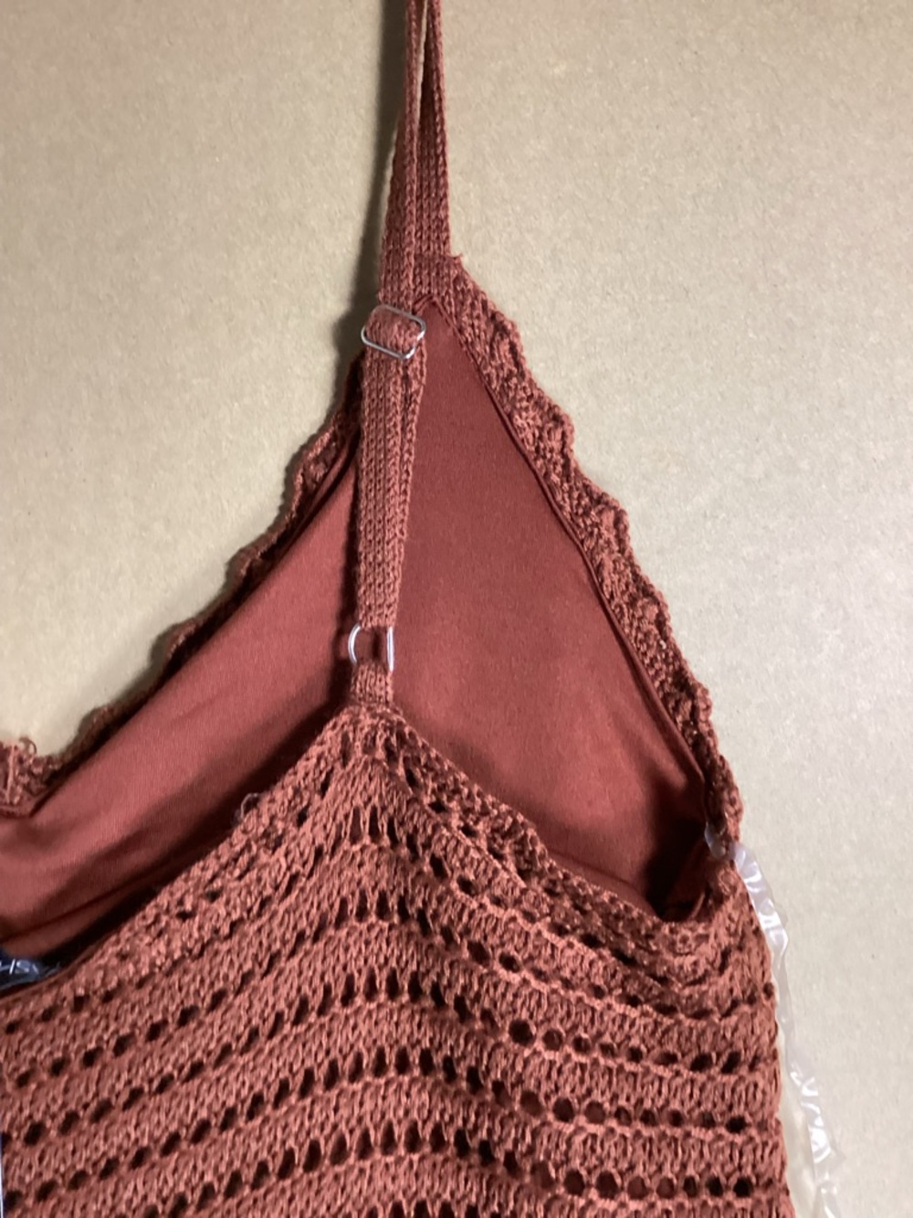 Fashion Nova NWT Rust Crochet Slip Dress 1X Boho Beach - Picture 3 of 9